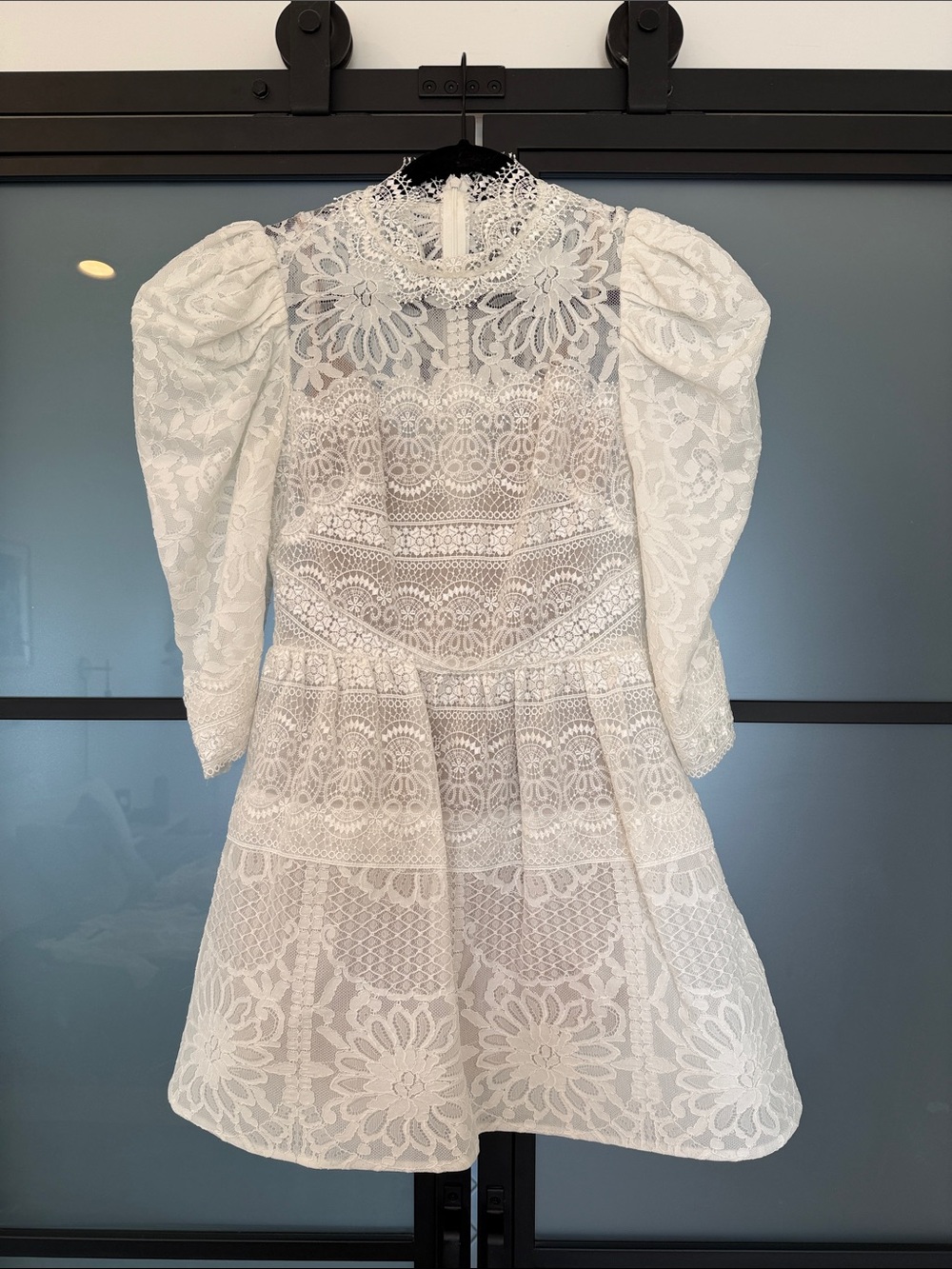 BHLDN White Lace Mini Wedding Dress with Puff Sleeves